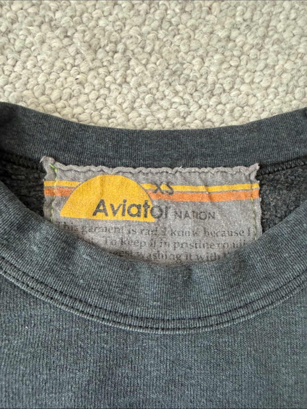 Aviator Nation Charcoal Lightning Bolt Neon Stripe Crew Sweatshirt size XS - Picture 6 of 10